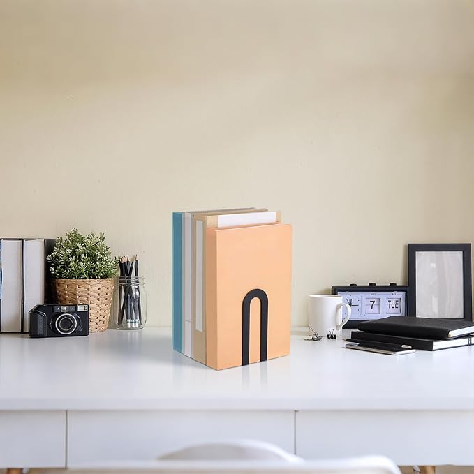 Chunful 12 Pcs Modern Metal Book Ends for Shelves Decorative Small Bookends Book Shelf Organizer Minimalist Design Stopper to Hold Books for Home Office (5.5 * 3.75 * 2.25inch,Black)