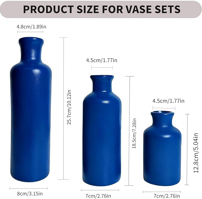 Ceramic Vase Set of 3, Modern Rustic Farmhouse Vases Home Decor, Pampas Vase for Table Centerpiece, Kitchen, Living Room, Table Shelf, Office Decor, Fireplace and Entrance Decorations