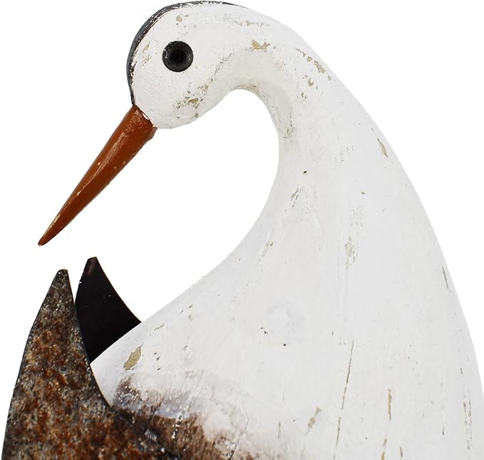 Wood Bird Statue Nautical Decor Decorative Rustic Seabird Sculpture Wooden Beach Themed Coastal Mediterranean Tabletop Decoration for Home Bathroom Living Room (S)