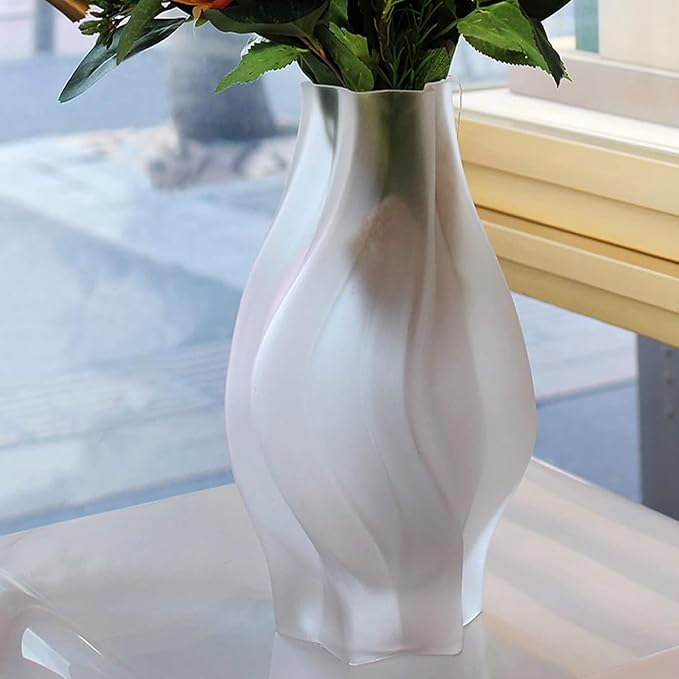 Modern Glass Vase with Hexagonal Mouth Gradient Color Home Decor Vase for Centerpieces, Wedding, Living Room, Bedroom, Table Decor(White)