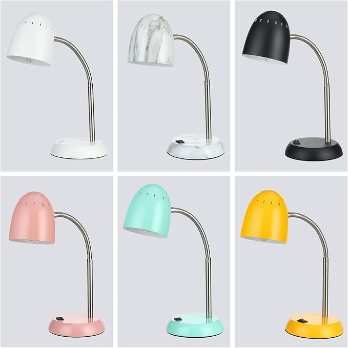Eye-Caring Table Lamp of Simple Designs Home E26 Led Screw Basic Metal Desk Lamp with Flexible Gooseneck Hose Neck Study Lamp for Bedroom Office Living Room Convenient On/Off Switch(Black)