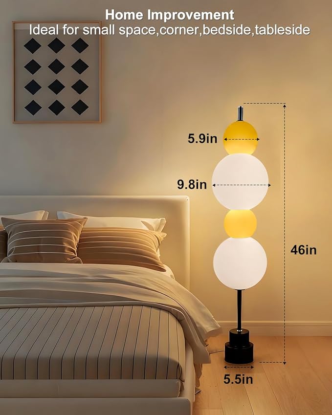 Lightdot Yellow Globe Floor Lamp with 3 Color Temperatures LED Bulbs,Dimmable Floor Lamps with Touch Switch,Unique Modern Standing Tall Lamp for Bedroom Living Room Home Office
