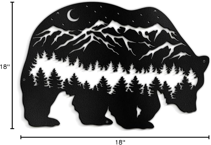 SIGNLEADER Metal Wall Art Decor Bear, Pine Minimalist Modern Abstract Wall Sculpture Hangings Home Decoration for Living Room, Bedroom, Bathroom, Kitchen, Outdoor - 18" Black