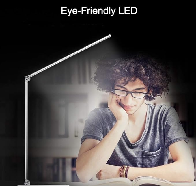 LED Desk Lamp Dimmable Table Lamp Reading Lamp with USB Charging Port, 5 Lighting Modes, Sensitive Control, 30/60 Minutes Timer (Silver)