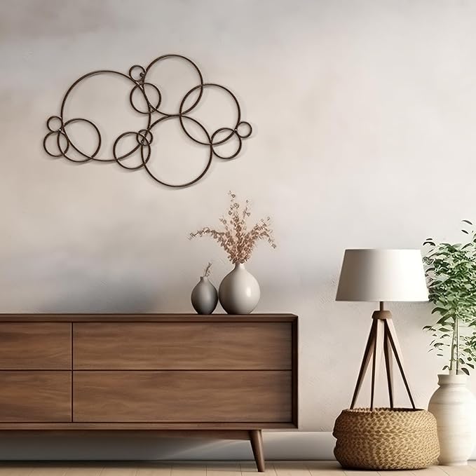 SIGNLEADER Metal Wall Decor Circles Bubbles Minimalist Modern Luxury Wall Sculpture Hangings 3D Statue Home Decoration for Living Room, Bedroom, Bathroom, Kitchen, Fireplace, Office - 24" Bronze