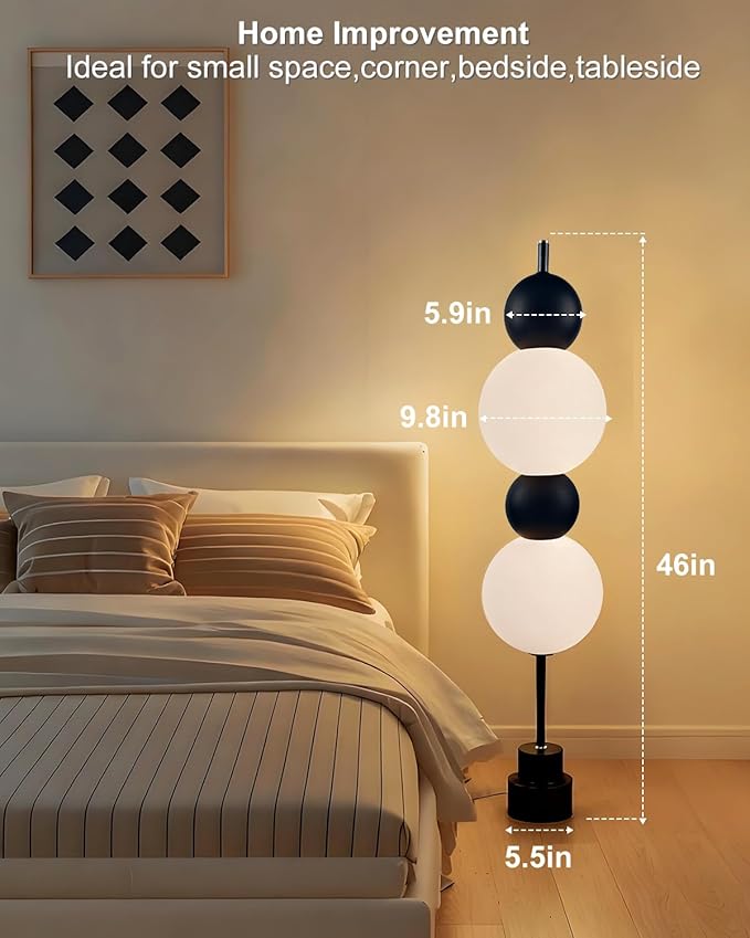 Lightdot Black Globe Floor Lamp with 3 Color Temperatures LED Bulbs,Dimmable Floor Lamps with Touch Switch,Unique Modern Standing Tall Lamp for Bedroom Living Room Home Office