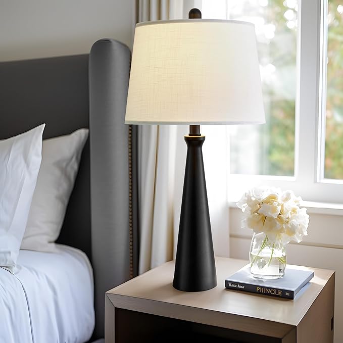 Oneach 25.75" Table Lamps for Living Room, Bedside Lamp 3-Way Dimmable Touch Control, Modern Black Nightstand Lamp with Fabric Shade, Vintage Table Lamp for Bedroom, Bulb Included