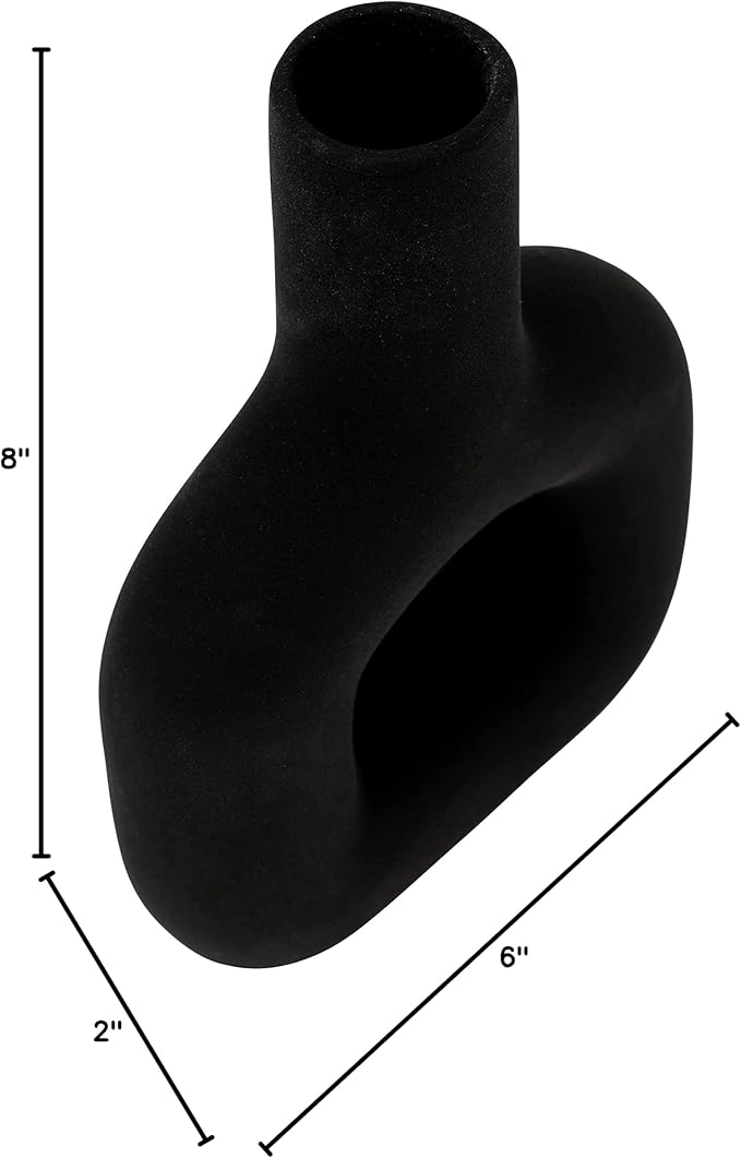 Modern Open-Cut Dolomite Vase for Living Room Decor and Home Accents - Decorative Flower Vase for Room, Bedroom or Office Display - Elevate House Display and Console Table Decor - 8", Black