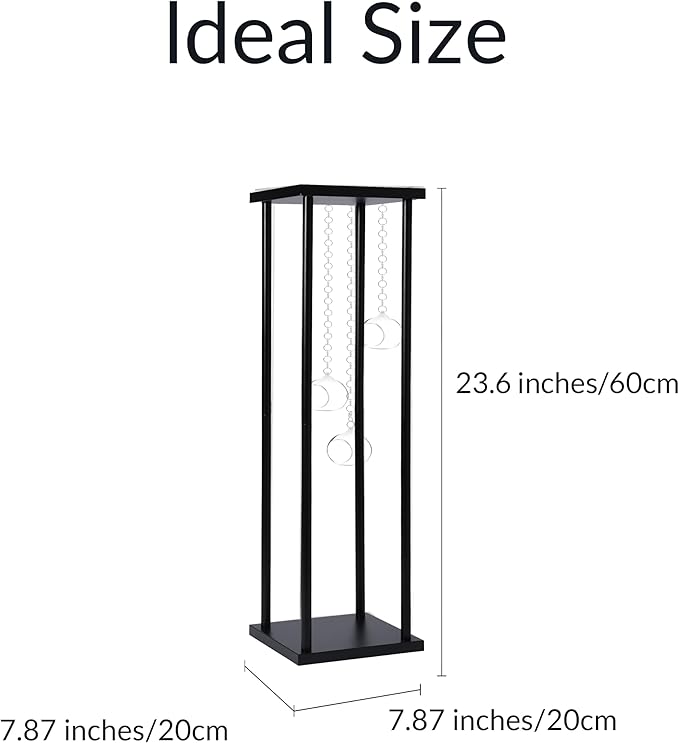 Rectangular Metal Wedding Flower Stand Vase with Hanging Glass Globe Terrarium Tealight Candle Holder, Multifunctional Geometric Column Frame Centerpiece (Black, 2 Pcs 25.2'')