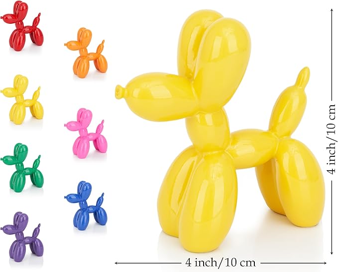Vibrant Yellow Balloon Dog Statue Decor, 4 inch Small Knick Knacks Balloon Animal for Shelf Decor