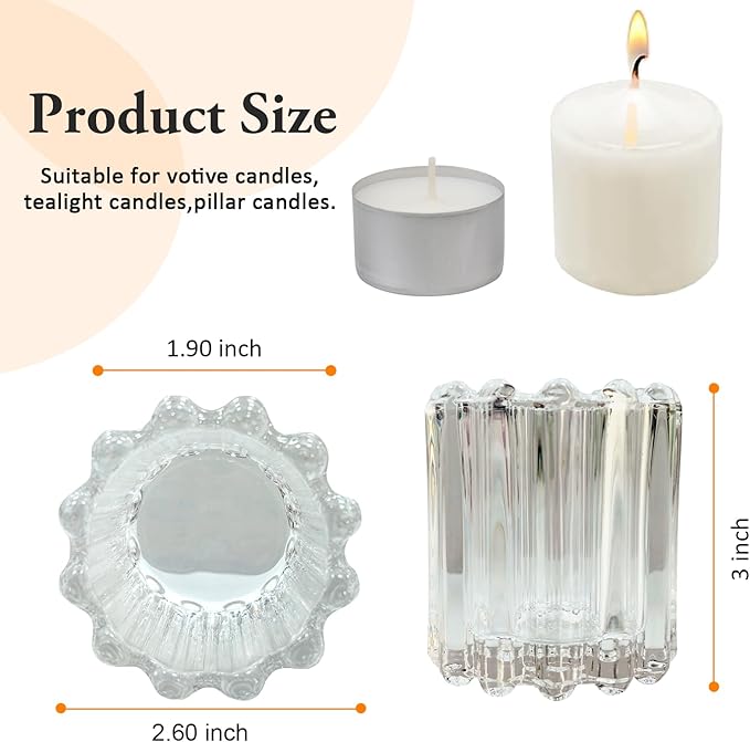 GOLDEAL 6Pcs Clear Glass Votive Candle Holders Tealight Holders Decorative, Tea Candle Holders Bulk,Candlestick for Wedding, Party,Dinner, Home Table Decor.
