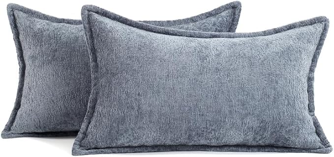 DEZENE Pack of 2 Navy Decorative Throw Pillow Covers 12x20 Cozy Soft Chenille Accent Vintage Rectangular Lumbar Couch Pillow Covers for Home Decor Bed Sofa Living Room