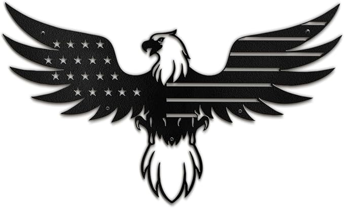 SIGNLEADER Metal Wall Art Decor Eagle Wearing American Flag Minimalist Modern Abstract Wall Sculpture Hangings Home Decoration for Living Room, Bedroom, Bathroom, Kitchen, Outdoor - 18" Black