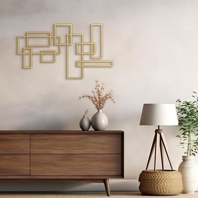 SIGNLEADER Metal Wall Decor Rectangles Composition Minimalist Modern Luxury Wall Sculpture Hangings 3D Statue Home Decoration for Living Room, Bedroom, Bathroom, Kitchen, Fireplace, Office - 24" Gold