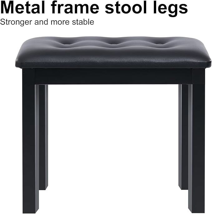 AODSK Piano Bench with Padded Cushion,Iron Leg Material Keyboard Bench,Stronger and More Stable Comfortable PU Leather Piano Chair Seat,17.72''x11.61''x19.49''-Black