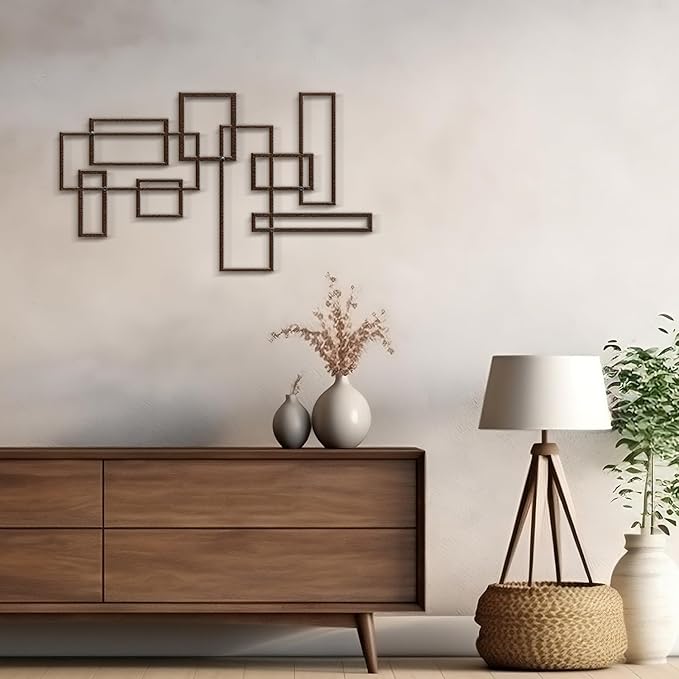 SIGNLEADER Metal Wall Decor Rectangles Composition Minimalist Modern Luxury Wall Sculpture Hangings 3D Statue Home Decoration for Living Room, Bedroom, Bathroom, Kitchen, Fireplace, Office - 24" Bronze