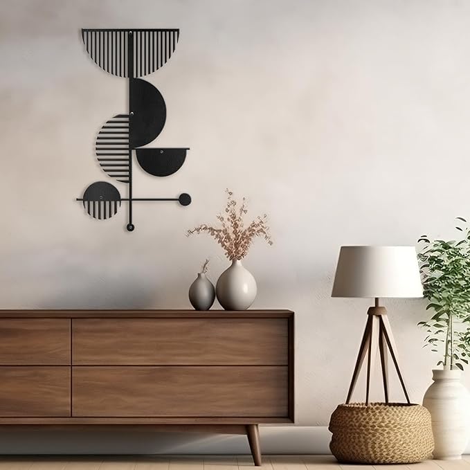 SIGNLEADER Metal Wall Decor Boho Geometric Lines Minimalist Modern Luxury Wall Sculpture Hangings 3D Statue Home Decoration for Living Room, Bedroom, Bathroom, Kitchen, Fireplace, Office - 24" Black