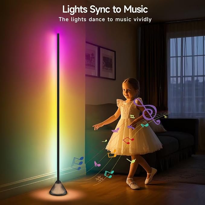 Smart LED Corner Floor Lamp – 16 Million DIY Colors, 68+ Scenes, Music Sync, App & Remote Control, Ambient Color-Changing Light for Living Rooms, Bedrooms & Gaming Rooms (1 Pack)