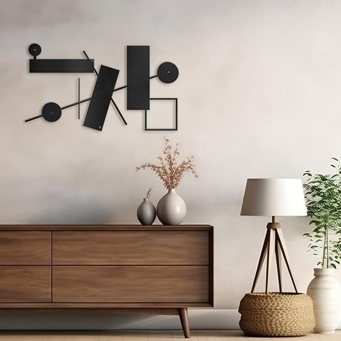 SIGNLEADER Metal Wall Decor Rectangles Abstract Picasso Minimalist Modern Luxury Wall Sculpture Hangings 3D Statue Home Decoration for Living Room, Bedroom, Bathroom, Kitchen, Fireplace, Office - 24" Black