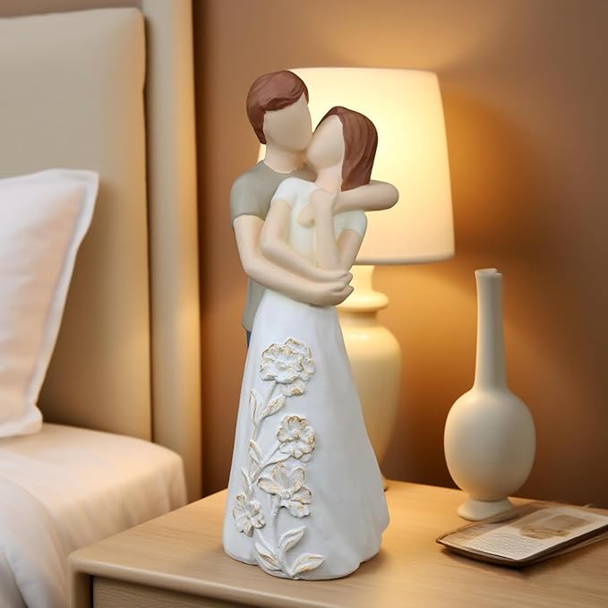 Room Decor 6 Inch Love Statue, White Resin Couple Embracing Sculpture,Wedding for Women, Couple, Wife, Aesthetic Home Decor for Bedroom, Living Room, Desk, Shelf,Bookshelf, Nightstand