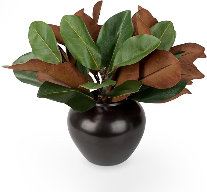 4PCS Magnolia Artificial Leaves Branches 23.2 Inch 3D Real Touch 28 Leaves Faux Magnolia Stems Fake Leaves Bulk for Indoor Outdoor Vase Filling Home Wedding Floral Arrangement Decoration