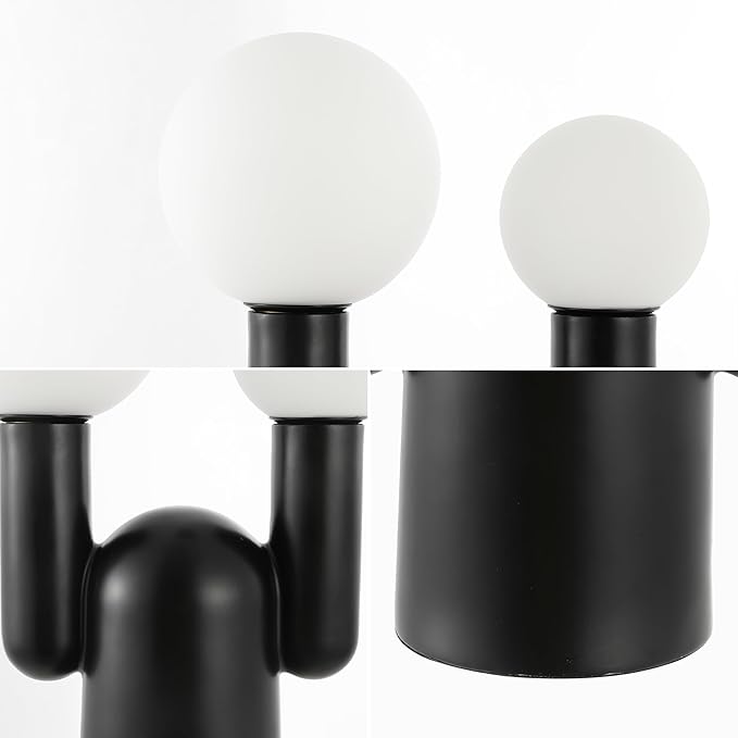 JONATHAN Y JYL4063A Leif 19" 2-Light Modern Mid-Century Resin/Iron/Frosted Glass Nordic Cactus LED Table Lamp, Black, for Living Room, Office, Bedroom