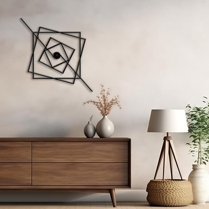 SIGNLEADER Metal Wall Decor Geometric Abstract Minimalist Modern Luxury Wall Sculpture Hangings 3D Statue Home Decoration for Living Room, Bedroom, Bathroom, Kitchen, Fireplace, Office - 18" Black