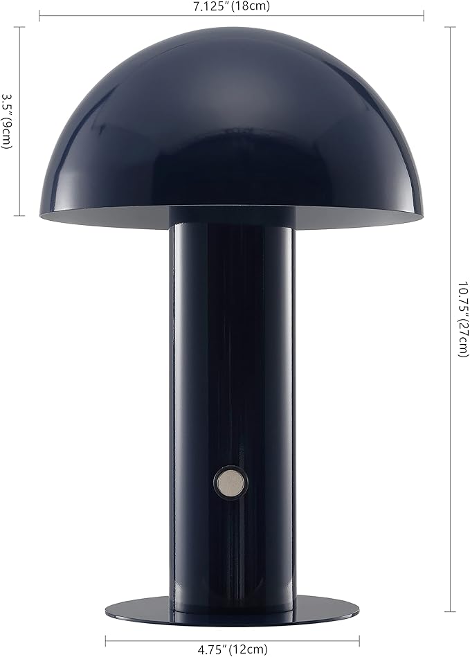 JONATHAN Y JYL7115E Boletus 10.75" Contemporary Bohemian Rechargeable/Cordless Portable Iron Integrated LED Mushroom Table Lamp Modern, Coastal Bedside Desk Nightstand Lamp, Navy