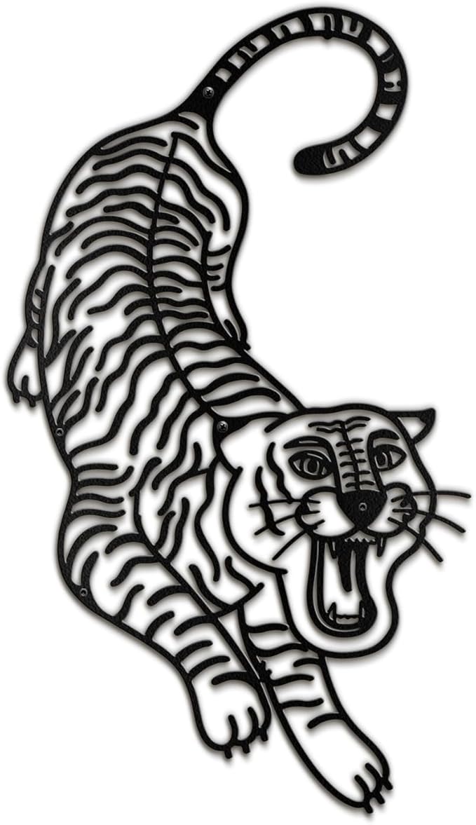 SIGNLEADER Metal Wall Art Decor Tiger Minimalist Modern Abstract Wall Sculpture Hangings Home Decoration for Living Room, Bedroom, Bathroom, Kitchen, Outdoor - 18" Black