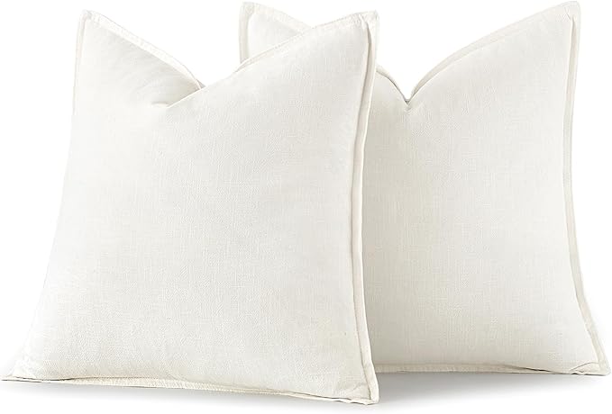 MIULEE Decorative Linen Euro Sham Pillow Covers 28x28 Inch Cream White Boho FarmhouseNeutral Christmas Couch Throw Pillows for Bed Pack of 2 Accent Modern Pillowcase Sofa Livingroom Home Decor