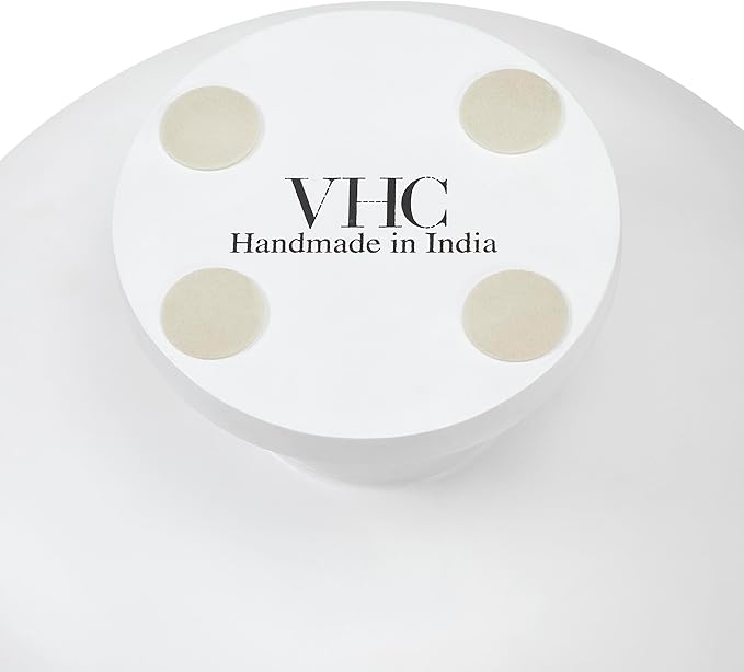 VHC Brands Ribbed White Wooden Fruit Bowl 5.5x12x12, Kitchen Decor, Decorative Wooden Pedestal Bowl, Perfect Centerpiece for Table, Island, or Counter