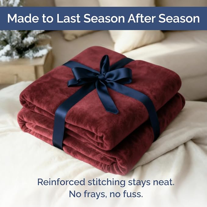 Ultra Soft Fleece Blanket Queen Size - Flannel Fleece Luxury Queen Blanket - Lightweight for Couch Bed Chair - Thick, Warm & Breathable - All Season Cozy Fuzzy Anti-Static Microplush Bedding, Burgundy