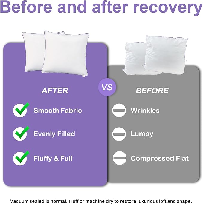 Wuuyuef 20x20 Pillow Inserts Set of 2, Hypoallergenic Soft Fluffy Decorative Throw Pillow Inserts with Purple Reinforced Edges, Machine Washable, for Sofa Couch, White