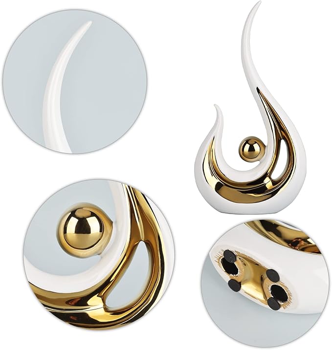 DOVDOV Ceramic Abstract Statue Set of 2, White and Gold Decoration, for Living Room TV Stand Decor, Home Office, Room Decor, entryway Entrance, Dining Table Decor and Accessories