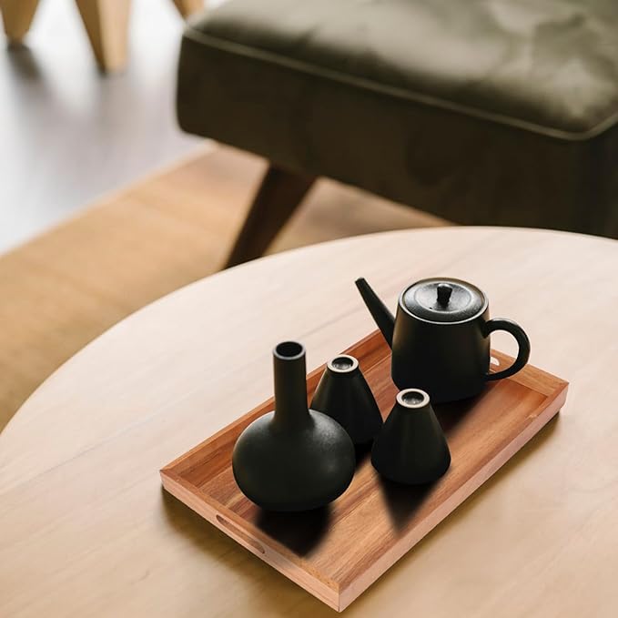 2 PCS Acacia Wood Serving Tray with Handles - 17 x 11.5 Inch Elegant Rectangle Wooden Tray for Food, Decorative Snack Tray, Breakfast and Kitchen Tray, Ideal Wooden Serving Platter for Homes