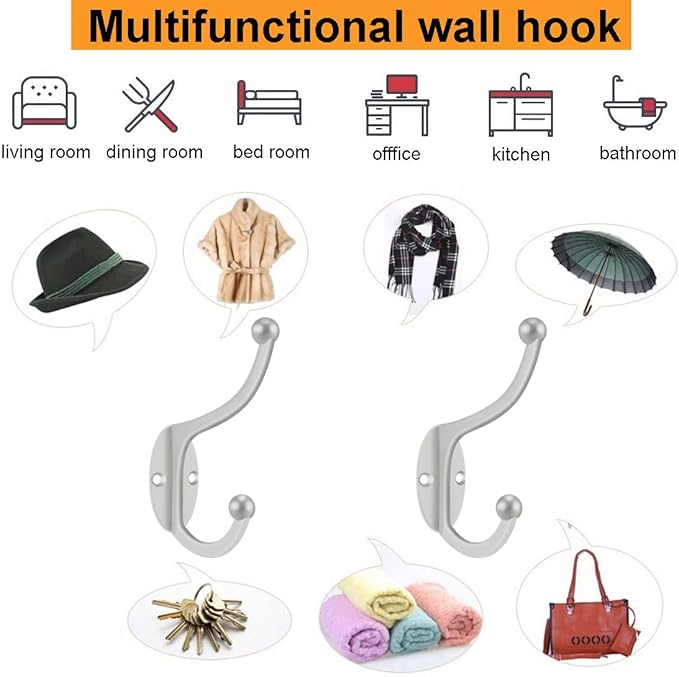 ZEYU Wall Hooks, 20Pcs Coat Hooks Hardware Towel Hooks for Hanging Coats Double No Rust Black Robe Hooks Wall Mounted with Screws for Key, Towel, Bags, Cup, Hat