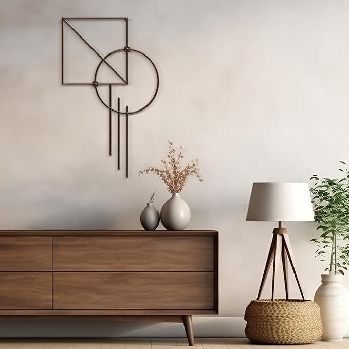 SIGNLEADER Metal Wall Decor Rectangle Circle Linear Minimalist Modern Luxury Wall Sculpture Hangings 3D Statue Home Decoration for Living Room, Bedroom, Bathroom, Kitchen, Fireplace, Office - 24" Bronze