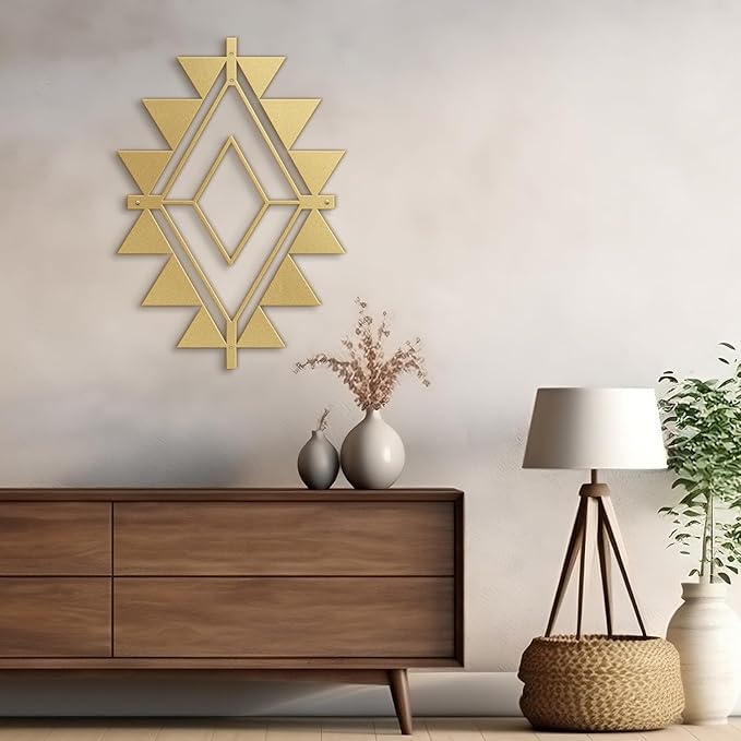 SIGNLEADER Metal Wall Decor Triangle Composition Minimalist Modern Luxury Wall Sculpture Hangings 3D Statue Home Decoration for Living Room, Bedroom, Bathroom, Kitchen, Fireplace, Office - 18" Gold
