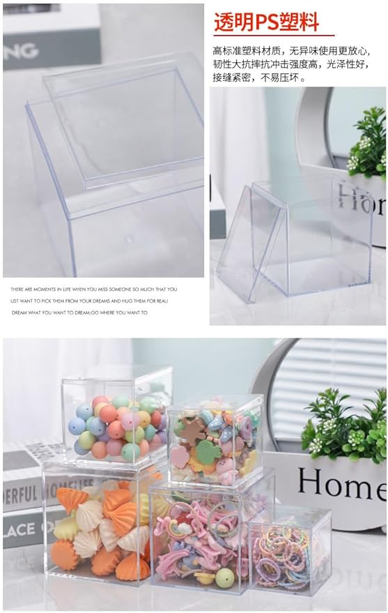 Gonice 6/4.7/4/3.3/3/2.5 inch Clear Acrylic Box with Lid, 6 PCS Plastic Decorative Storage Box for Jewelry, Candy Pill