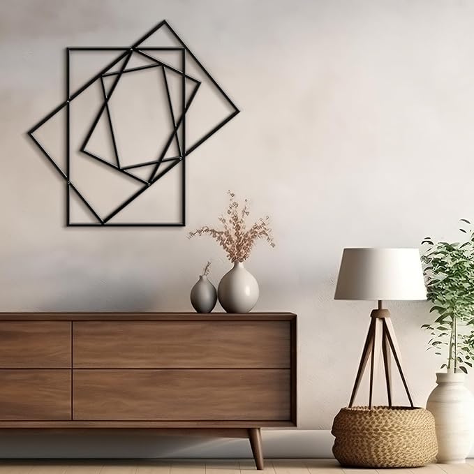 SIGNLEADER Metal Wall Decor Rectangles Composition Rectangles composition Minimalist Modern Luxury Wall Sculpture Hangings 3D Statue Home Decoration for Living Room, Bedroom, Bathroom, Kitchen, Fireplace, Office - 24" Black