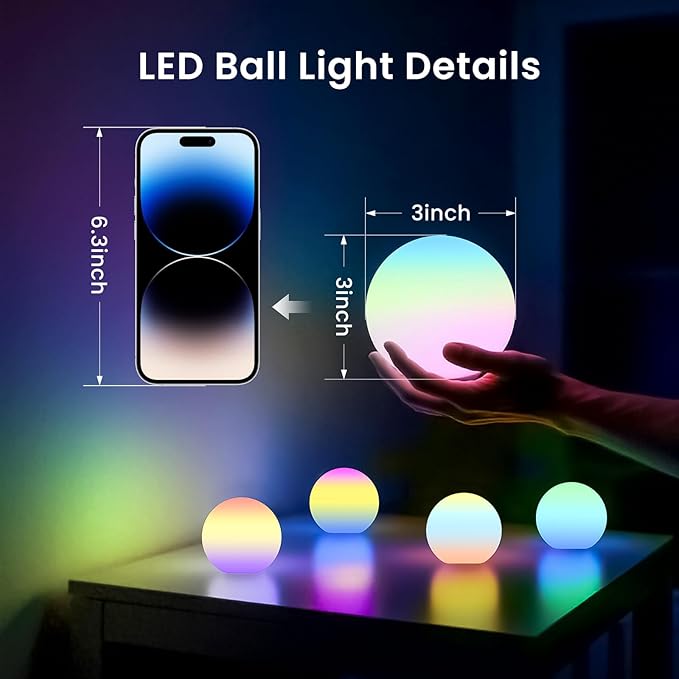 LOFTEK 3-inch Smart Sphere Night Light, Multi-Color Rechargeable Ball Lights, RGB Mood Lighting, Waterproof Ambient Light for Home Bedroom Patio Pool Decorative Lighting, Birthday, Xmas Gift, 1 Pack