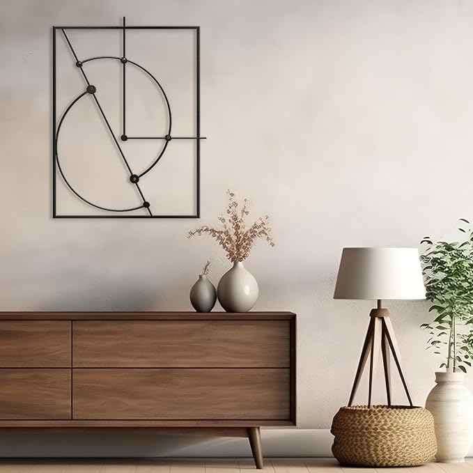 SIGNLEADER Metal Wall Decor Circles Minimalist Modern Luxury Wall Sculpture Hangings 3D Statue Home Decoration for Living Room, Bedroom, Bathroom, Kitchen, Fireplace, Office - 24" Black