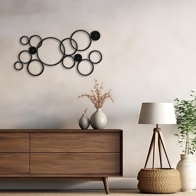 SIGNLEADER Metal Wall Decor Geometric Circles Bubbles Minimalist Modern Luxury Wall Sculpture Hangings 3D Statue Home Decoration for Living Room, Bedroom, Bathroom, Kitchen, Fireplace, Office - 24" Black