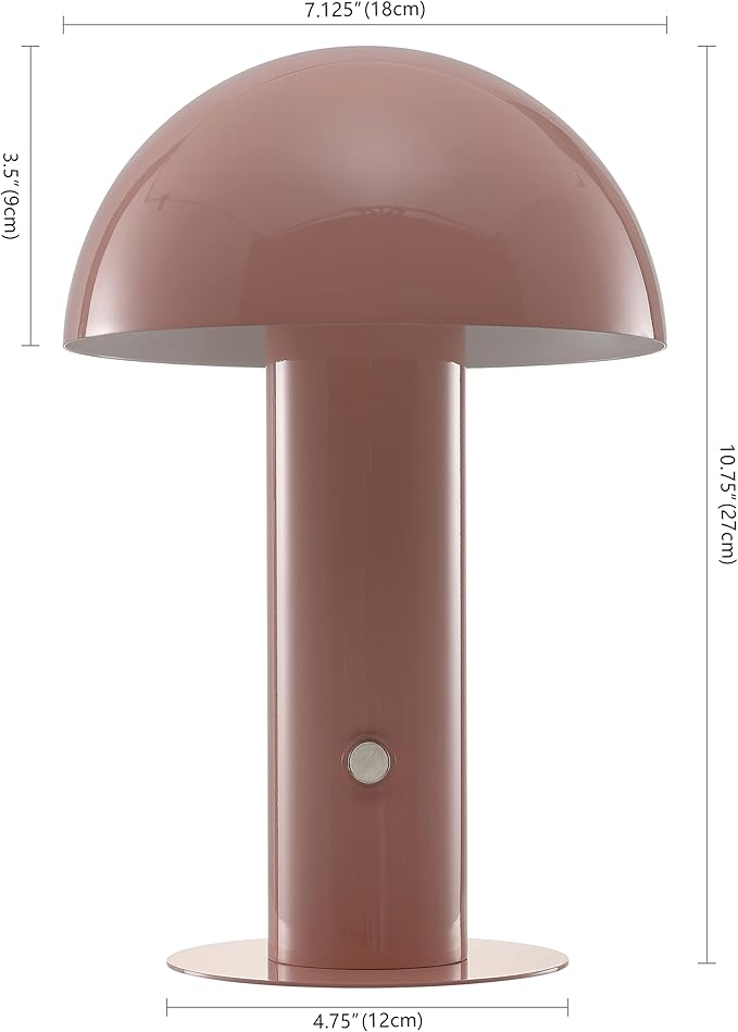 JONATHAN Y JYL7115F Boletus 10.75" Contemporary Bohemian Rechargeable/Cordless Portable Iron Integrated LED Mushroom Table Lamp Modern, Coastal Bedside Desk Nightstand Lamp, Pink