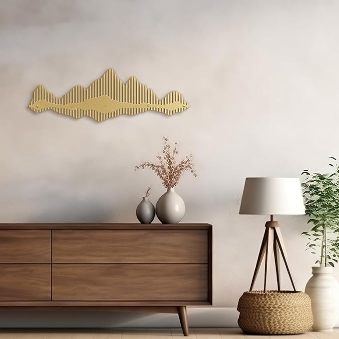 SIGNLEADER Metal Wall Decor Mountains Lines Minimalist Modern Luxury Wall Sculpture Hangings 3D Statue Home Decoration for Living Room, Bedroom, Bathroom, Kitchen, Fireplace, Office - 18" Gold