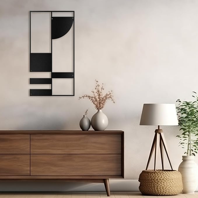 SIGNLEADER Metal Wall Decor Picasso Geometric Minimalist Modern Luxury Wall Sculpture Hangings 3D Statue Home Decoration for Living Room, Bedroom, Bathroom, Kitchen, Fireplace, Office - 24" Black
