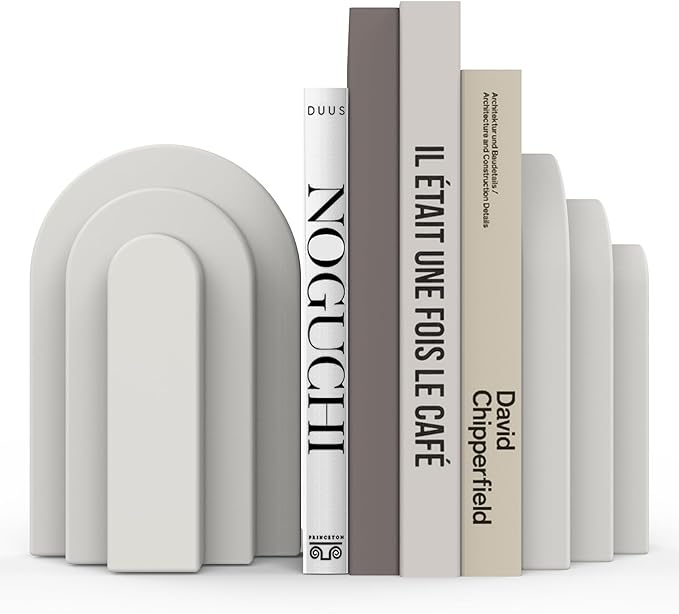Wegaso Heavy Duty Concrete Bookends for Shelves-Vintage Decorative Bookends for Heavy Books,Reinforced Modern Design,Durable Heavy Bookends for Living Room & Study(2-Pack)