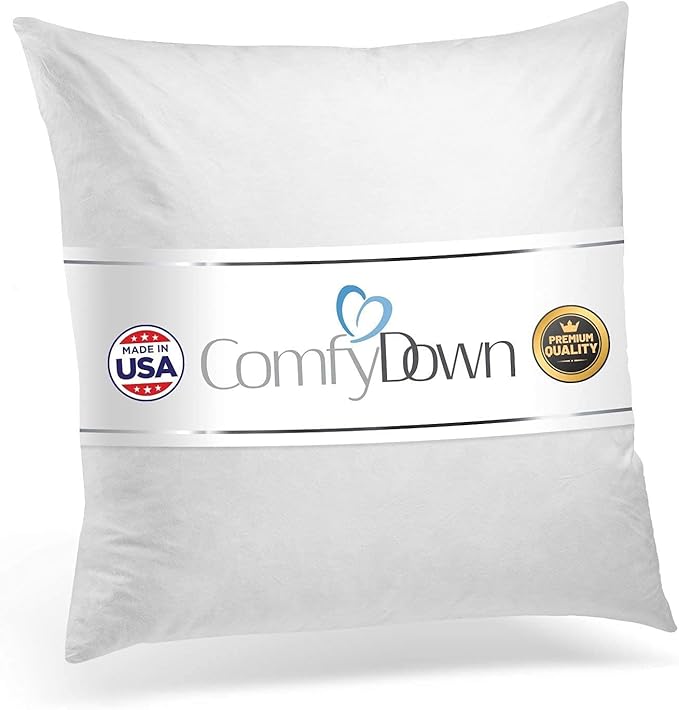 ComfyDown 28x28 Decorative Throw Pillow Insert, Down and Feathers Fill, 100% Cotton Cover 233 Thread Count, Square Pillow Insert - Made in USA (Single)