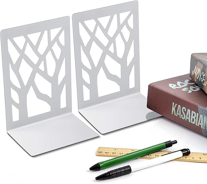 MSDADA Bookends, Book Ends for Shelves, Bookends for Office, Book Ends for Heavy Books, Book Shelf Holder Stand Home Decorative,Metal Bookend Supports, Book Stoppers, White(8 Pairs)