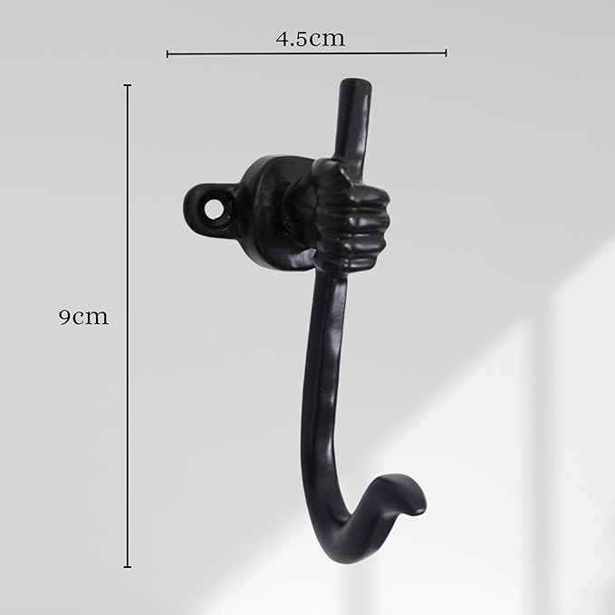 Set of 3 Cast Iron Unique Hand Hook Shape Coat Hooks Wall Art Decor-Hand Shape Hangers and Key Holder-Clothes Rack and Backpack Hanger-Coat Hooks Home Decor for Storage, Living Room (Black)